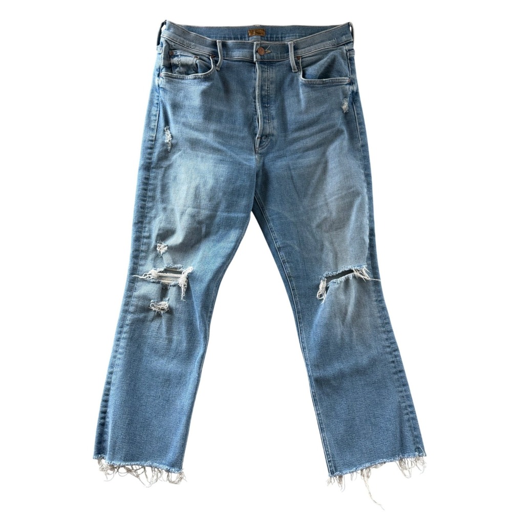 Mother The Tripper Ankle Fray Jeans Play Like A Pirate Distressed Blue Size 34